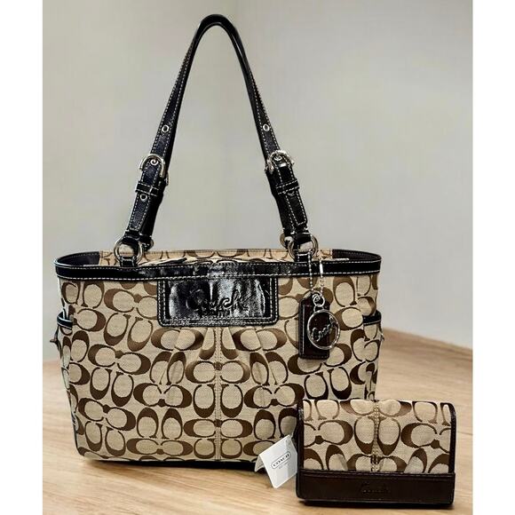 Y2K Coach F14281 Signature Pleated East West Gallery Tote & NWT F42817 Wallet - Picture 1 of 14